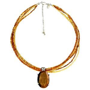 Premier Designs Stone Pendant Necklace Multi Strand Gold Beaded 16-19" Slide Vtg